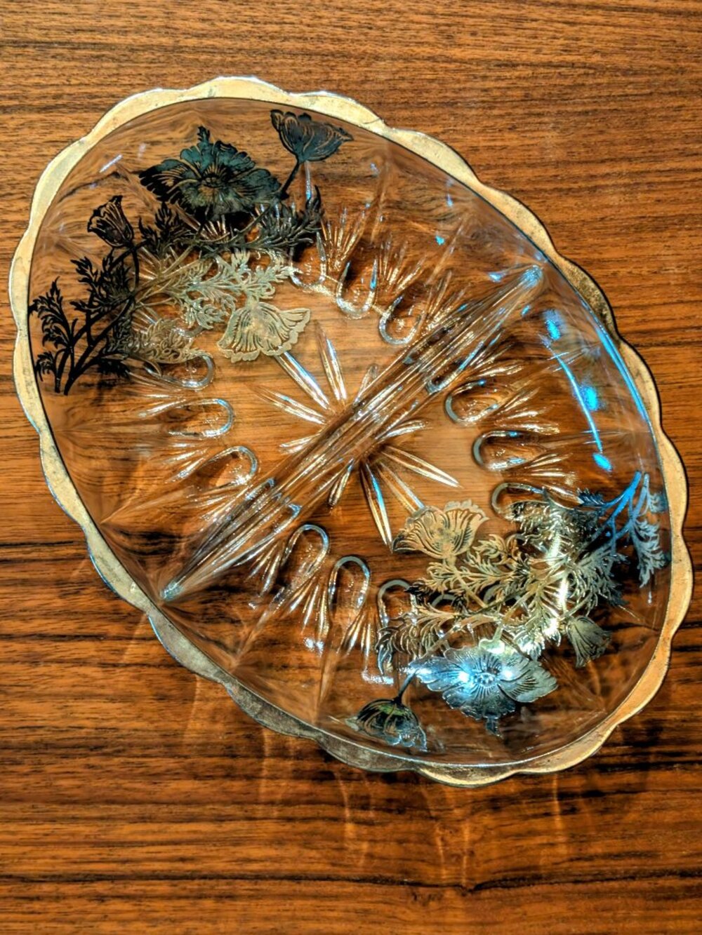 SILVER CITY GLASS CO - Flanders Poppy - Divided Relish Dish - Sterling - VTG